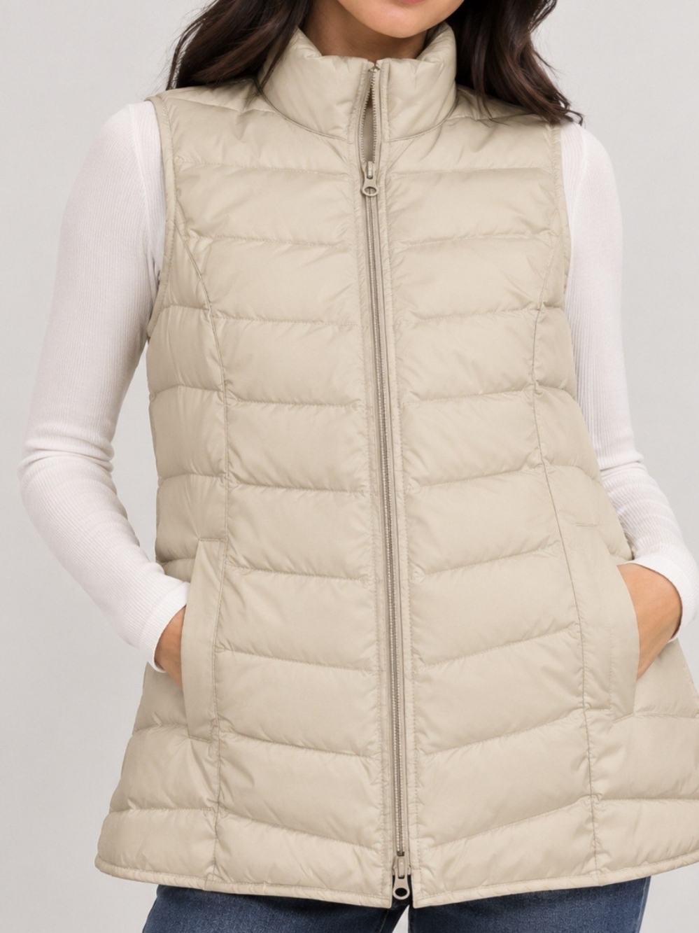 Light Beige Quilted Puffer Vest - Women
